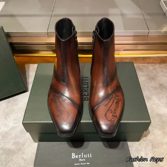 Berluti Scritto Ankle Boots With Iconic Handwritten Calligraphy Motif