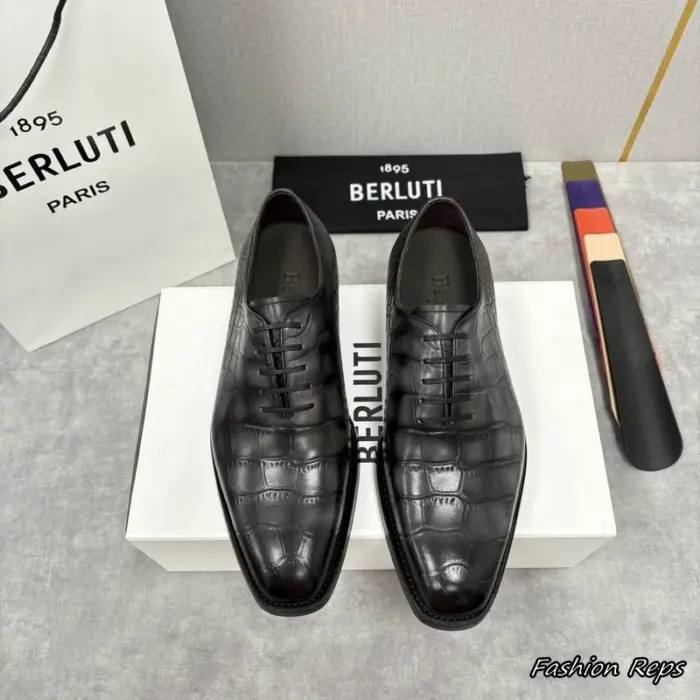 Berluti Paris Men's Crocodile Embossed Lace Up Dress Shoes In 2 Colors