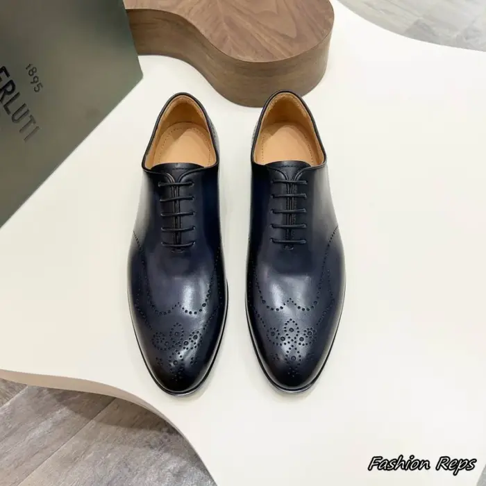 Berluti Classic Men's Dress Shoes With Subtle Semi Brogue Detailing On The Toe Cap