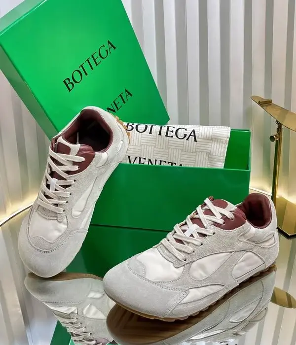 Bottega Veneta Orbit Sneakers With Light Grey Suede & White Textile Paneling