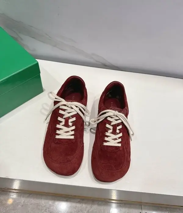 Bottega Veneta Orbit Sneakers In Rich Burgundy Suede With Contrasting White Laces