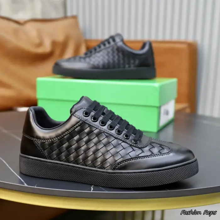 Bottega Veneta Lace Up Sneakers With Signature Intrecciato Woven Side Detailing