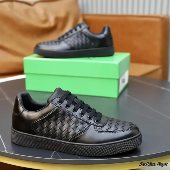 Bottega Veneta Black Intrecciato Sneakers With Matching Textured Sole
