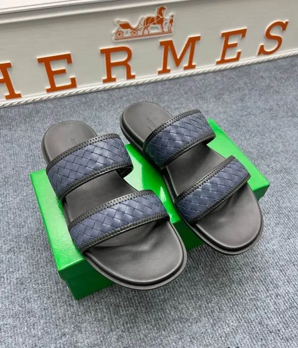 Bottega Veneta Double Strap Sliders With Signature Intrecciato Woven Detailing In 2 Colors