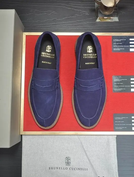 Brunello Cucinelli Suede Penny Classic Slip On Loafers With Textured Sole