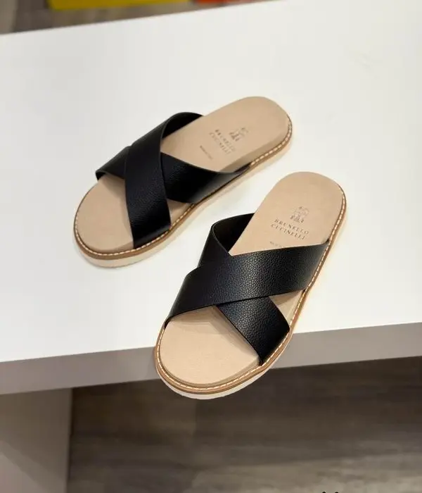 Brunello Cucinelli Men's Crossover Sandals In Black