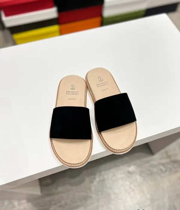 Brunello Cucinelli Suede Sliders With Comfortable Flat Sole