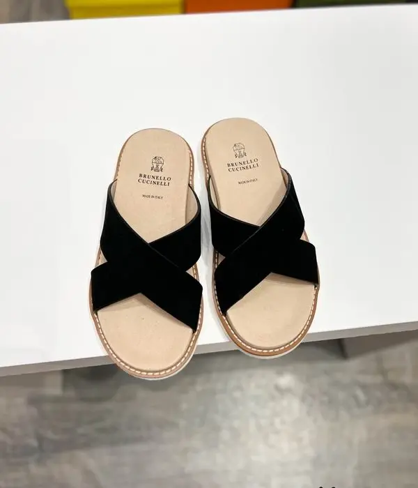Brunello Cucinelli Suede Men's Crossover Sandals
