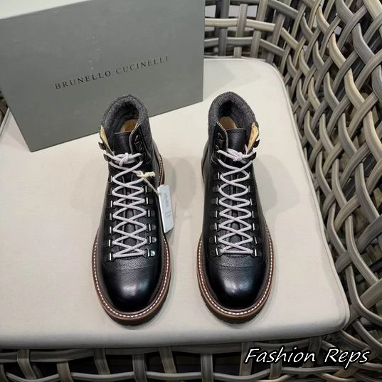 Brunello Cucinelli Mountain Boots With D Ring Lacing & Refined Textured Collar In 2 Colors