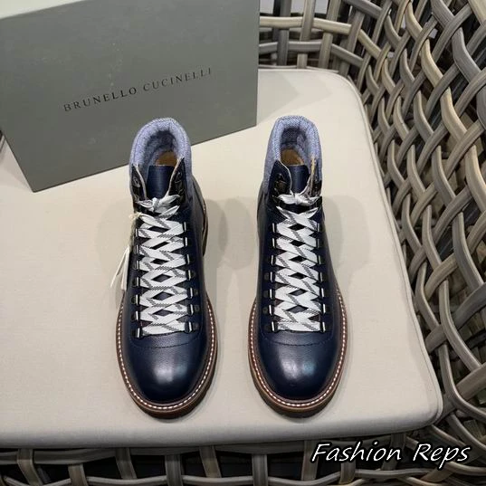 Brunello Cucinelli Lace Up Herringbone Detail Hiking Boots