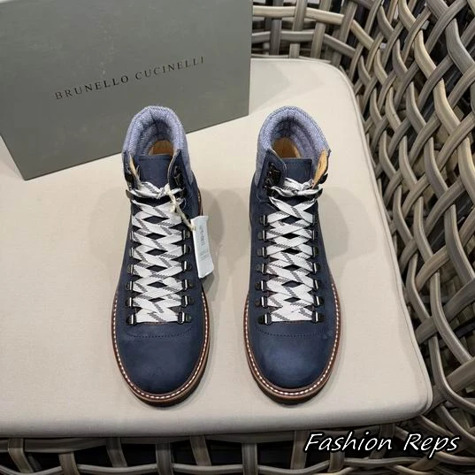 Brunello Cucinelli Suede Hiking Boots With Patterned Rope Laces