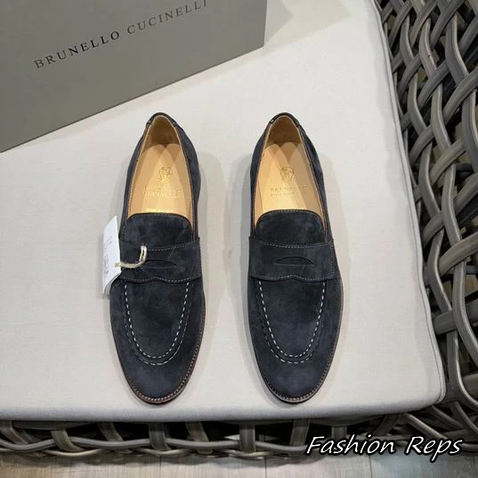 Brunello Cucinelli Men's Classic Suede Penny Loafers With Contrast Stitching Along The Apron
