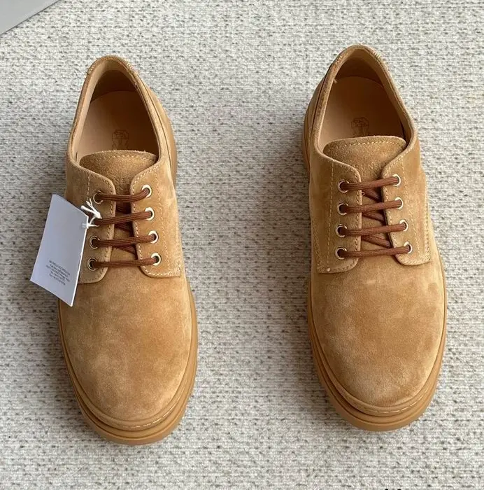 Brunello Cucinelli Calfskin Suede Derby Shoes With Lightweight Outsole