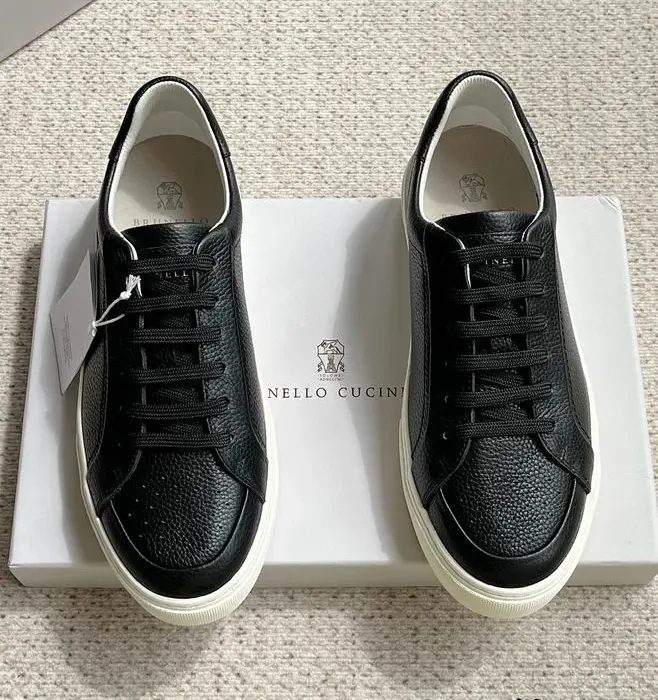 Brunello Cucinelli Black Grained Calfskin Low Top Sneakers