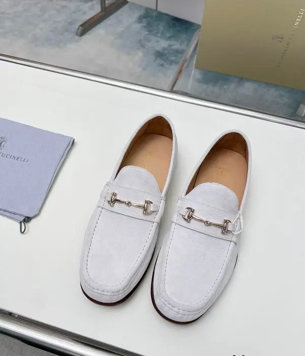 Brunello Cucinelli Suede Loafers With Polished Gold Tone Bit Detail Across The Vamp In Multiple Colors