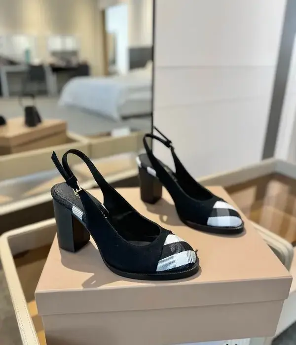 Burberry Slingback Block Heels With Signature Check Pattern