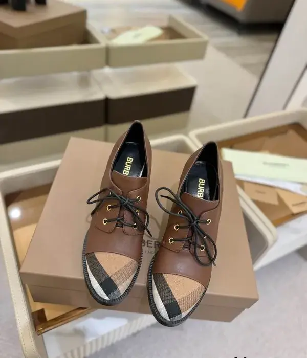 Burberry Brown Lace Up Heels With Check Pattern