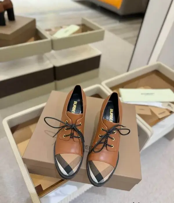 Burberry Lace Up Block Heels With Check Pattern