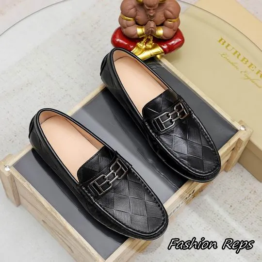 Burberry Men's Woven Quilted Pattern Loafers With Double B Metal Buckle
