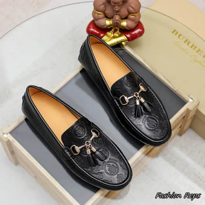 Burberry Men's Embossed Loafers With Metal Horse Bit Detail & Tassel Accents