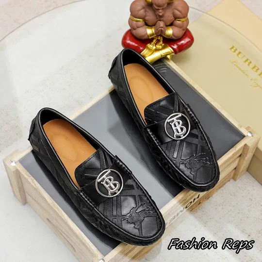 Burberry Embossed Equestrian Knight Pattern Loafers With Silver TB Buckle