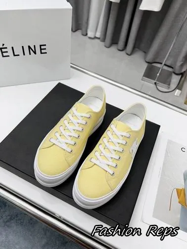 Celine Platform Sneakers With White Laces & Prominent White Side Logo In 2 Colors