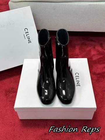 Celine Embossed Triomphe Zipped Glossy Ankle Boots In 2 Colors