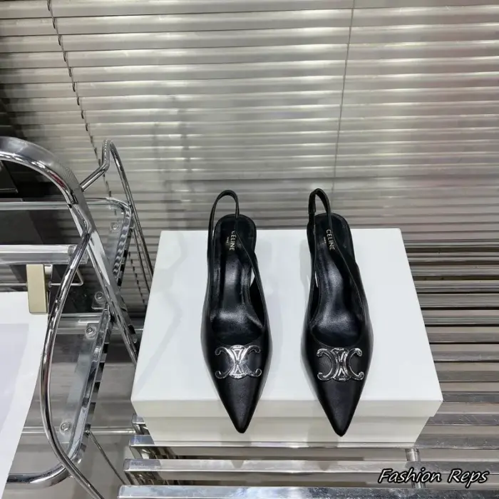 Celine Slingback Heels With Polished Silver Triomphe Logo In Different Colors