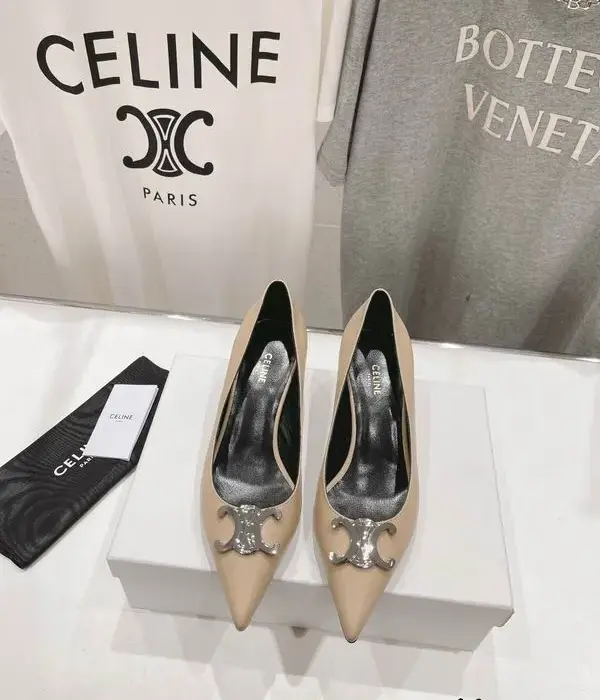 Celine Beige Pointed Toe Triomphe Heels