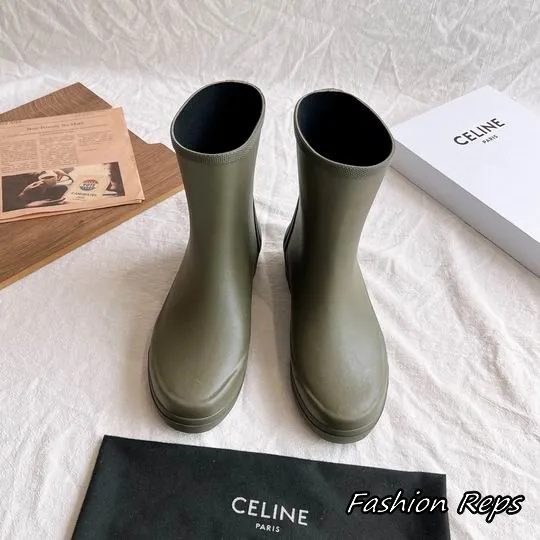 Celine Mid Rain Boots With Signature Debossed Triomphe Logo In 2 Colors