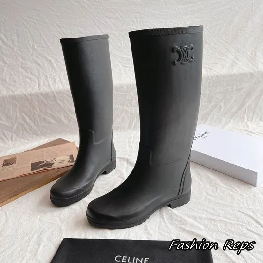 Celine Rain Boots With Embossed Triomphe Logo In 2 Colors