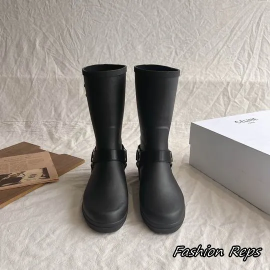 Celine Mid Rain Boots With Buckled Harness Strap & Iconic Triomphe Logo