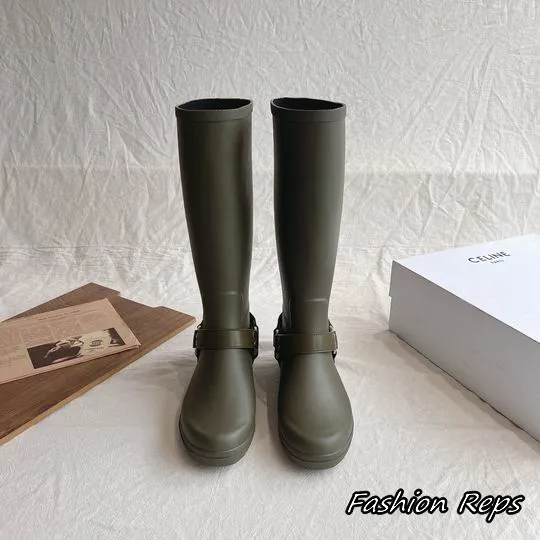 Celine High Rain Boots With Metal Ring Detail Near The Ankle