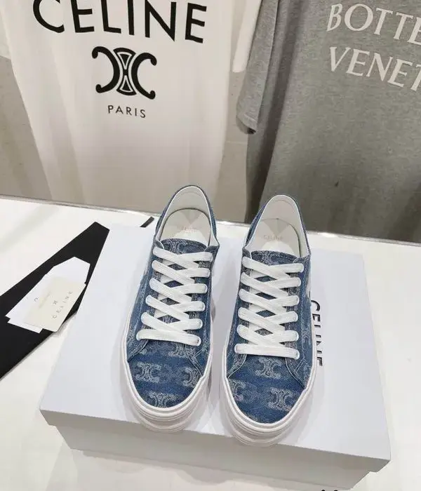 Celine Women's Low Top Sneakers With Signature Triomphe Monogram Pattern