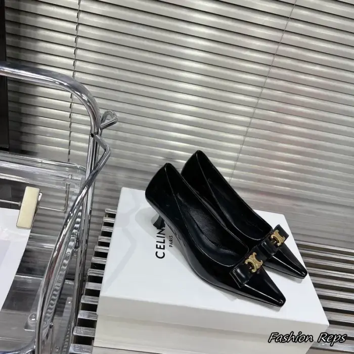 Celine Chic Bow Accented Heels With Gold Triomphe Hardware In Different Colors