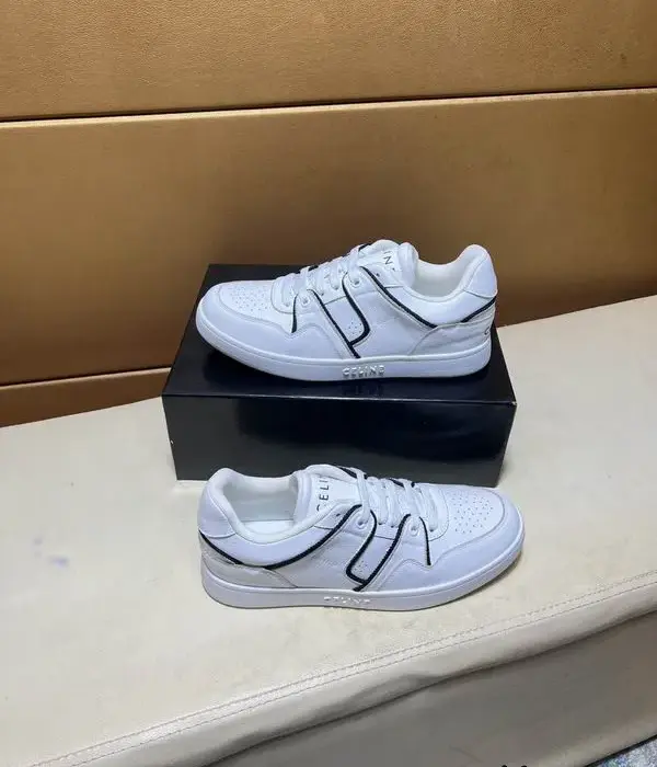 Celine Low Top Sneakers With Contrast Piping & Embossed Branding Along The Midsole