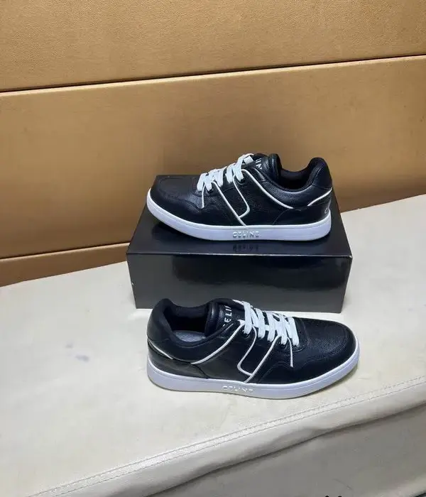 Celine Low Top Trainers With Contrasting White Piped Trim & White Laces