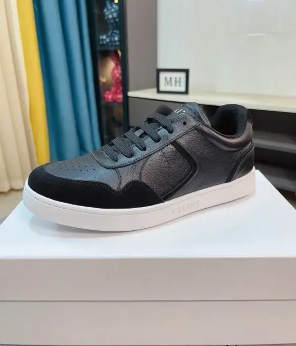 Celine Low Top Leather & Suede Casual Sneakers With White Cup Sole In 2 Colors
