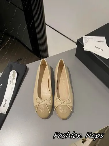 Chanel Ballet Flats With Delicate Bow & Embossed CC Logo