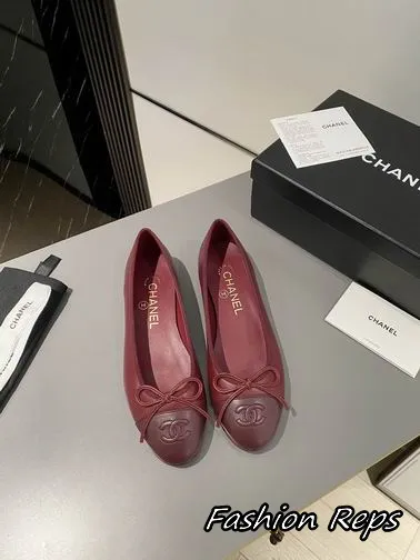 Chanel Ballet Flats With Matching Bow & Interlocking CC Logo Stamped