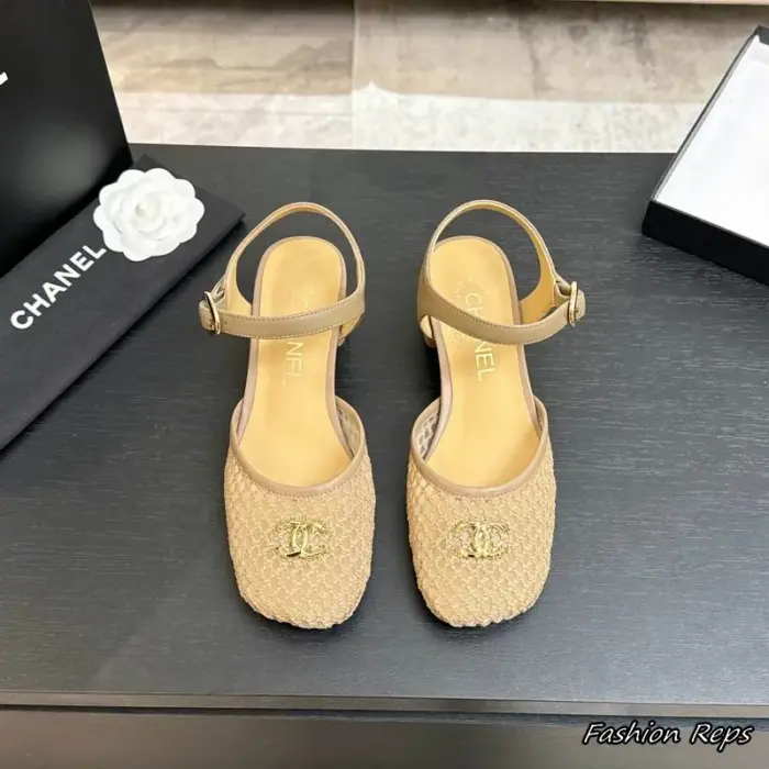 Chanel Mesh Slingback Heels With Iconic Gold Chanel CC Logo On The Toes