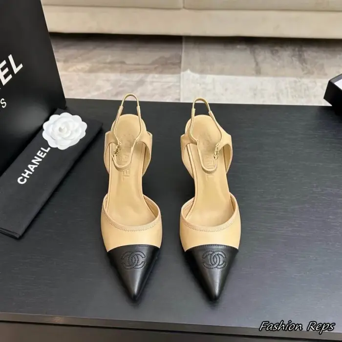 Chanel Slingback Heels With Iconic CC Logo Stamped On The Cap Toe