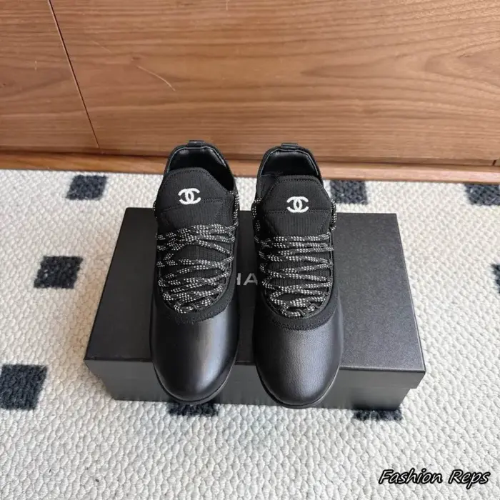 Chanel Low Top Trainers With Interlocking CC Logo & Textured Rope Laces