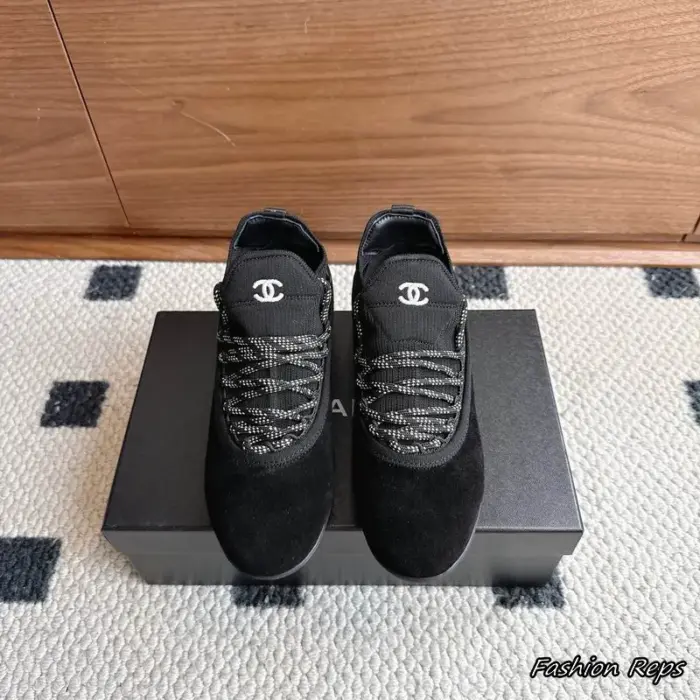Chanel Women's Sneakers With Prominent White CC Logo & Patterned Laces