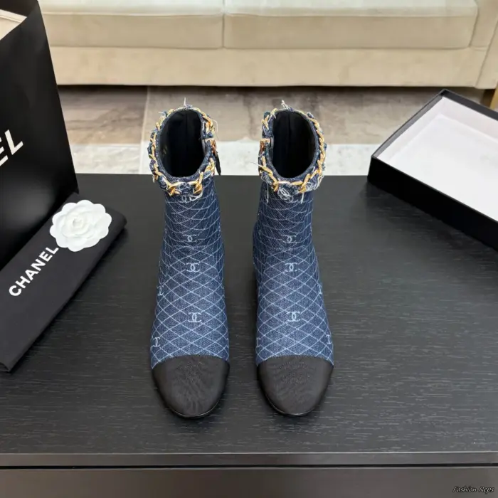 Chanel Denim Ankle Boots With Dark Cap Toe In 2 Colors