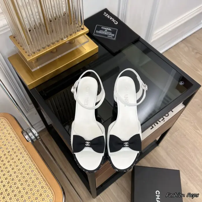 Chanel Women's Heels With Black Bow & Signature CC Logo At The Center In 2 Colors