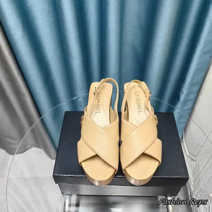 Chanel Studded Heels With Wooden Wedge Sole In Multiple Colors