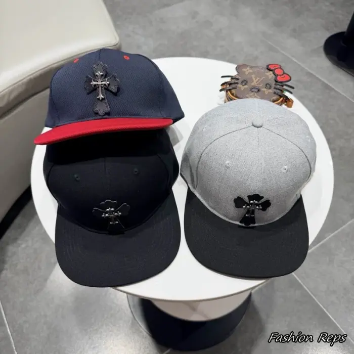 Chrome Hearts Silver Cross Hardware Leather Patch Flat Brim Baseball Cap In Multiple Colors