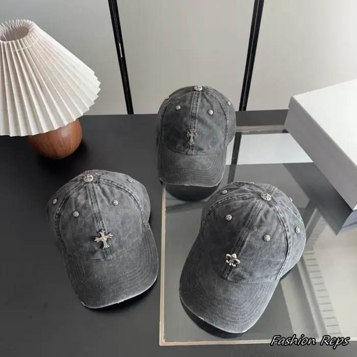 Chrome Hearts Washed Charcoal Denim Silver Hardware Studded Baseball Cap In Multiple Designs