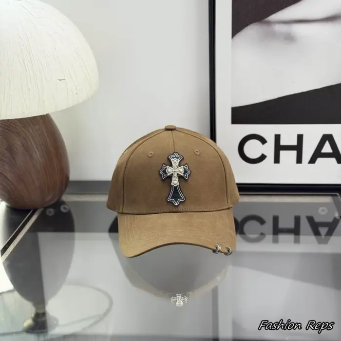 Chrome Hearts Crystal Cross Leather Patch Pierced Visor Baseball Cap In Multiple Colors